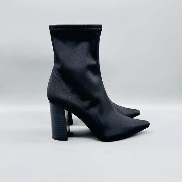 Jeffrey Campbell Boots Womens 6.5 Black Fabric High Heel Block Siren Zip Pointed - Picture 1 of 12